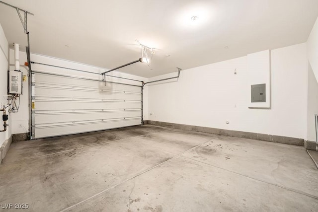 garage featuring electric panel and a garage door opener