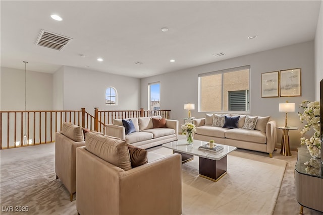 201 White Mule Ave, Las Vegas, NV 89148 - living area with light colored carpet, visible vents, and recessed lighting