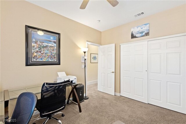 9517 Spanish Steps Ln, Las Vegas, NV 89117 - office space featuring carpet, a ceiling fan, and baseboards