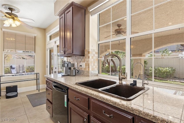9517 Spanish Steps Ln, Las Vegas, NV 89117 - kitchen with a sink, dishwasher, ceiling fan, and plenty of natural light