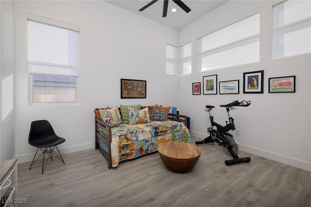148 Tre Pietre St, Henderson, NV 89011 - living area featuring recessed lighting, baseboards, a ceiling fan, and wood finished floors