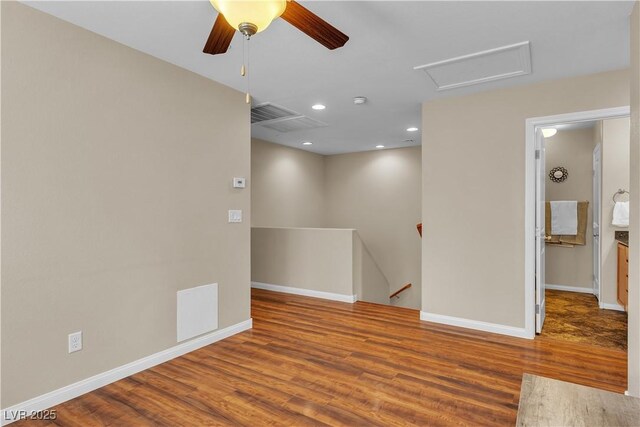 2376 Via Firenze, Henderson, NV 89044 - empty room featuring wood finished floors, baseboards, attic access, a ceiling fan, and recessed lighting