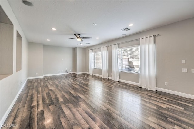 260 Pioneers Peak, Henderson, NV 89002 - unfurnished room with visible vents, dark wood-type flooring, baseboards, ceiling fan, and recessed lighting