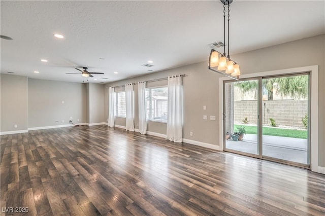 260 Pioneers Peak, Henderson, NV 89002 - unfurnished room featuring visible vents, a ceiling fan, wood finished floors, recessed lighting, and baseboards