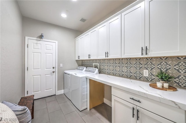 260 Pioneers Peak, Henderson, NV 89002 - laundry area featuring cabinet space, light tile patterned flooring, washing machine and dryer, and visible vents