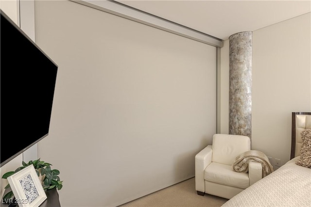bedroom featuring light colored carpet