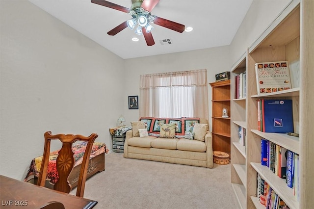 7741 Fruit Dove St, North Las Vegas, NV 89084 - carpeted living room with a ceiling fan and recessed lighting