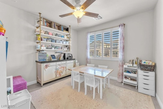 505 Punto Vallata Dr, Henderson, NV 89011 - dining space with baseboards, visible vents, and ceiling fan