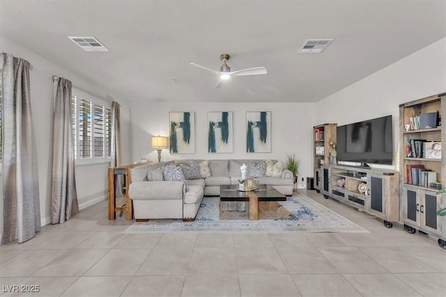 505 Punto Vallata Dr, Henderson, NV 89011 - tiled living area featuring baseboards, visible vents, and a ceiling fan