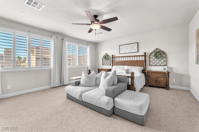 505 Punto Vallata Dr, Henderson, NV 89011 - bedroom with baseboards, carpet floors, ceiling fan, and visible vents