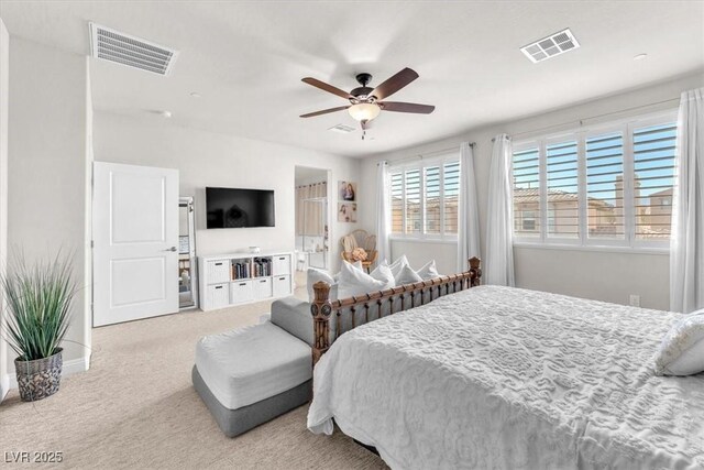 505 Punto Vallata Dr, Henderson, NV 89011 - bedroom with baseboards, carpet floors, ceiling fan, and visible vents