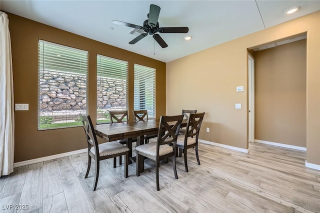 243 Sun Glaze Ave, Henderson, NV 89011 - dining space with light wood finished floors, baseboards, ceiling fan, and recessed lighting