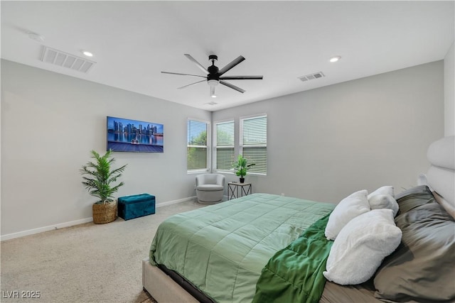 1609 Dream Canyon Ave, North Las Vegas, NV 89084 - carpeted bedroom featuring recessed lighting, visible vents, a ceiling fan, and baseboards