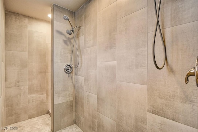 bathroom with a tile shower