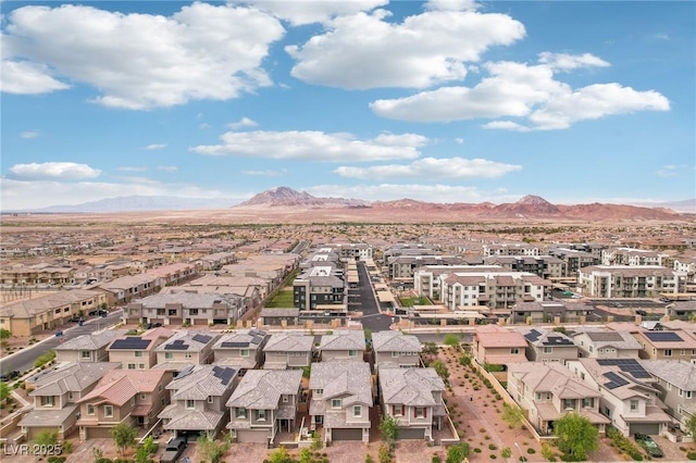 aerial view featuring a residential view and a mountain view