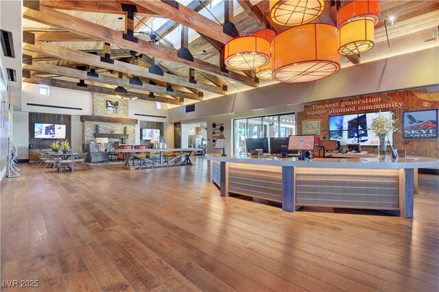 9993 Birch Knoll Ave, Las Vegas, NV 89166 - interior space featuring high vaulted ceiling and beam ceiling