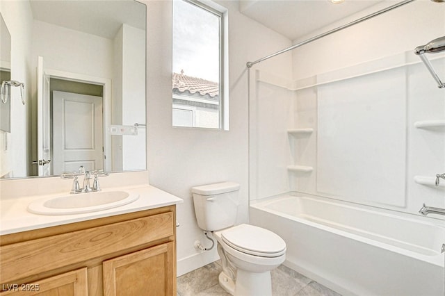 9993 Birch Knoll Ave, Las Vegas, NV 89166 - bathroom with shower / washtub combination, toilet, vanity, tile patterned flooring, and baseboards