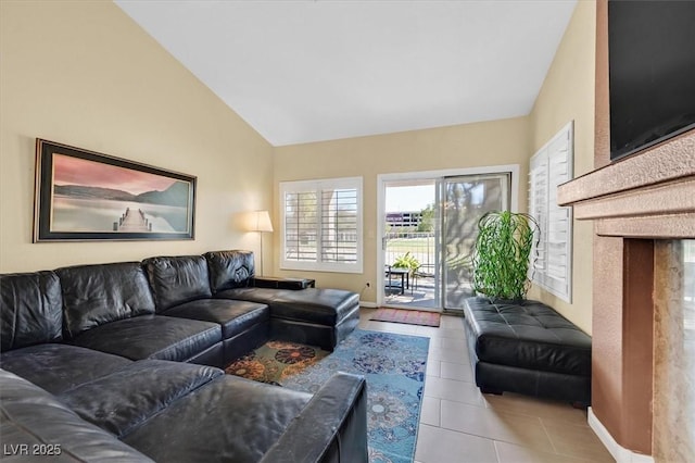 4932 Forest Oaks Dr, Las Vegas, NV 89149 - living room with vaulted ceiling and tile patterned flooring