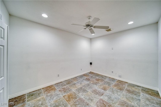 3891 Sedgwick, Pahrump, NV 89061 - spare room featuring baseboards, ceiling fan, visible vents, and recessed lighting