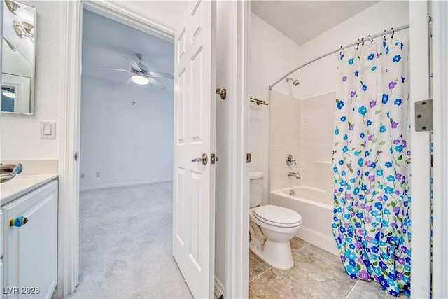 3891 Sedgwick, Pahrump, NV 89061 - full bath featuring shower / bath combination with curtain, toilet, ceiling fan, and vanity