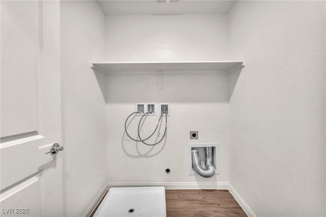 6952 Crimson Shadow St, North Las Vegas, NV 89086 - laundry area with washer hookup, hookup for an electric dryer, dark wood-type flooring, baseboards, and gas dryer hookup