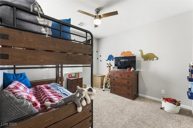 bedroom with carpet flooring, baseboards, and visible vents