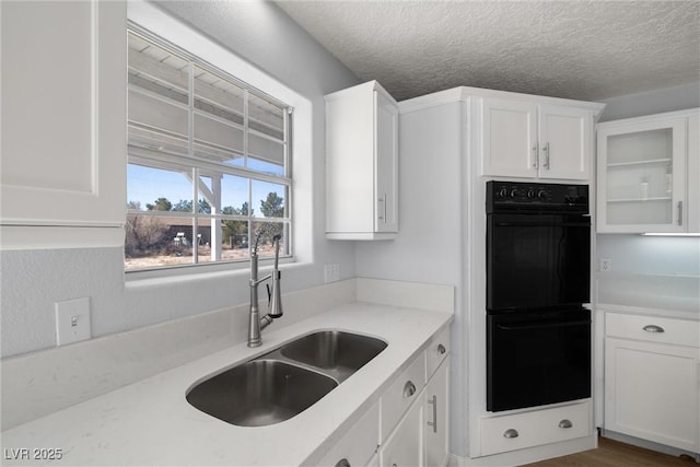 861 Mcmurray Dr, Pahrump, NV 89060 - kitchen with a textured ceiling, dobule oven black, a sink, and white cabinets