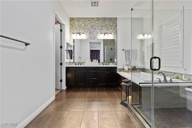 11834 Albissola Ave, Las Vegas, NV 89138 - full bath featuring double vanity, a sink, a stall shower, and visible vents