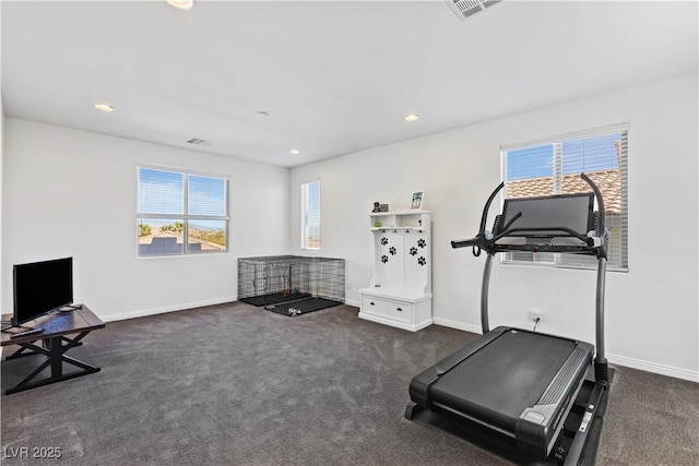 11834 Albissola Ave, Las Vegas, NV 89138 - workout area with carpet flooring, visible vents, baseboards, and recessed lighting