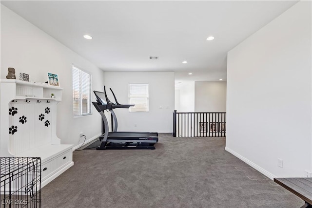 11834 Albissola Ave, Las Vegas, NV 89138 - exercise area featuring baseboards, carpet floors, visible vents, and recessed lighting