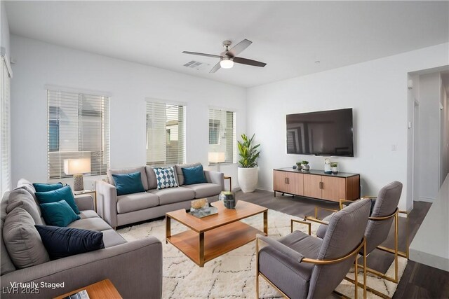 600 N Carriage Hill Dr Unit 2174, Las Vegas, NV 89138 - living area with wood finished floors and a ceiling fan