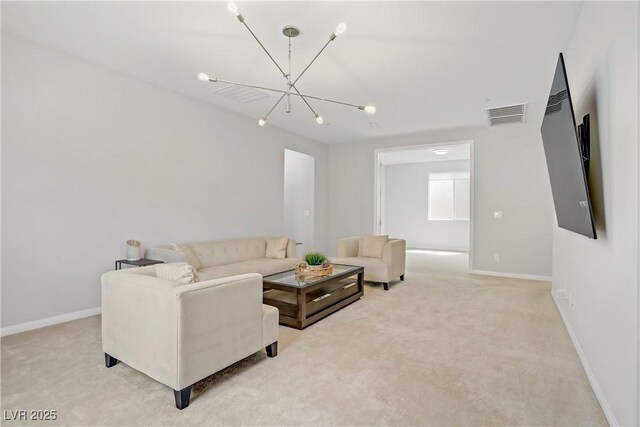 8564 Scalpay St, Las Vegas, NV 89166 - living room with a chandelier, baseboards, and light colored carpet