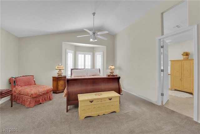7405 Blue Sage Ct, Las Vegas, NV 89129 - bedroom with carpet flooring, vaulted ceiling, and a ceiling fan