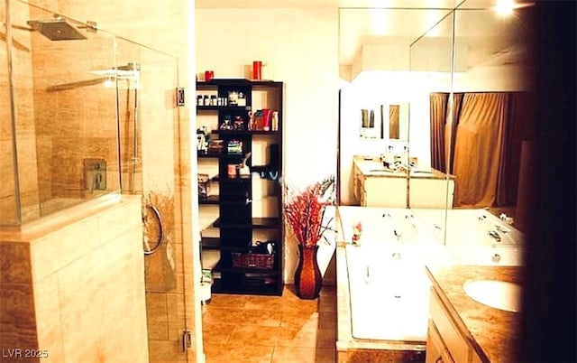 2569 Malabar Ave, Las Vegas, NV 89121 - full bathroom featuring a shower stall, tile patterned flooring, and vanity