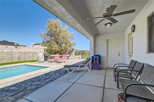 8515 Belcastro St, Las Vegas, NV 89113 - fenced backyard featuring ceiling fan and a patio area
