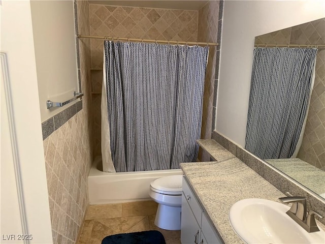 2796 Cape Hope Way, Las Vegas, NV 89121 - bathroom featuring tile walls, shower / tub combo, toilet, and vanity