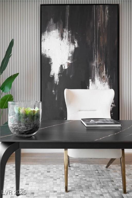 interior space with wallpapered walls