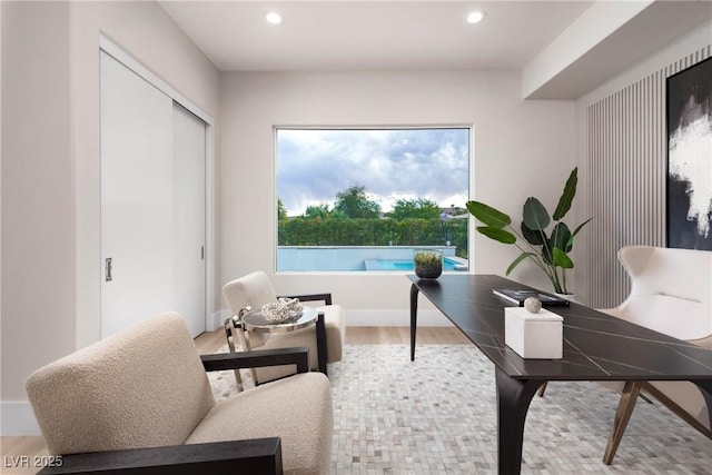 office space featuring recessed lighting and wood finished floors