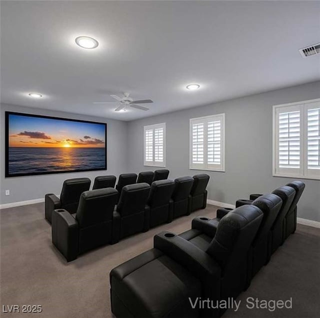 8429 Brackenfield Ave, Las Vegas, NV 89178 - cinema with carpet flooring, baseboards, ceiling fan, and recessed lighting