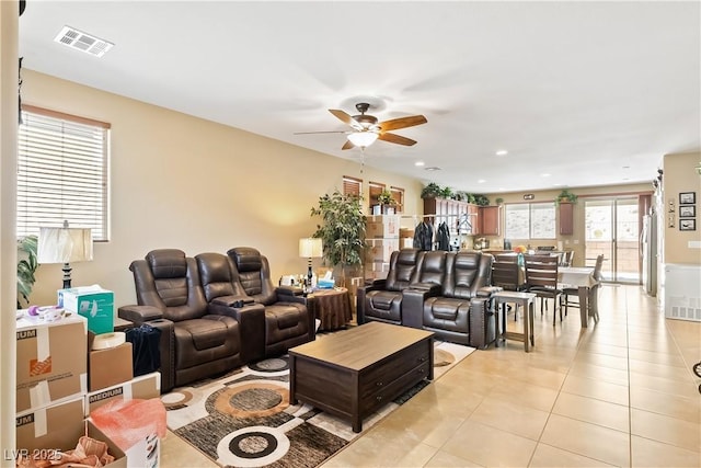 2612 Tullamore Creek Ln, Laughlin, NV 89029 - living area with light tile patterned floors, ceiling fan, and recessed lighting