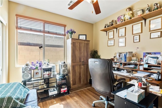 2612 Tullamore Creek Ln, Laughlin, NV 89029 - office area featuring a ceiling fan and wood finished floors