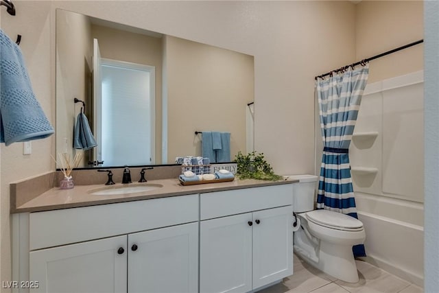 8944 Skye Canyon Ranch St, Las Vegas, NV 89166 - full bath featuring toilet, vanity, tile patterned floors, and shower / bathtub combination with curtain