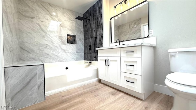 4050 Pacific Harbors Dr Unit 209, Las Vegas, NV 89121 - bathroom with a tub, toilet, walk in shower, and wood finished floors