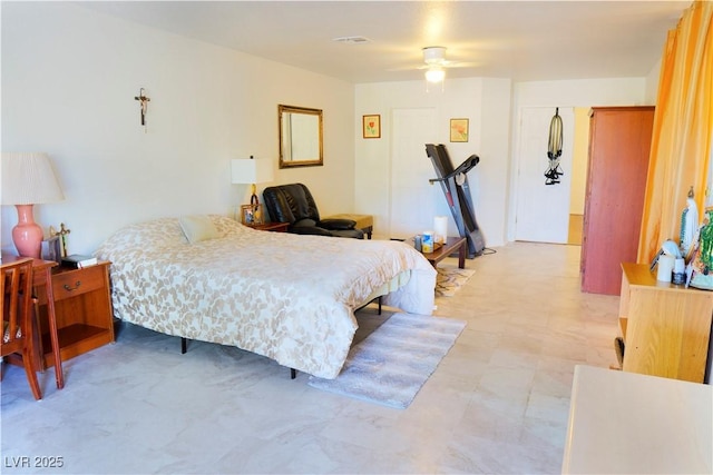 bedroom with visible vents and ceiling fan