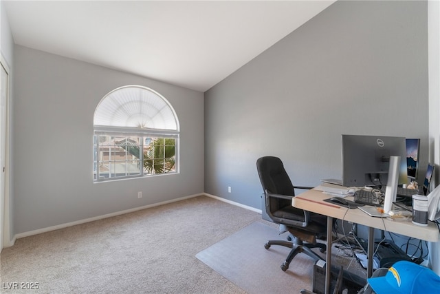 1010 Armillaria St, Henderson, NV 89011 - carpeted home office with baseboards and lofted ceiling