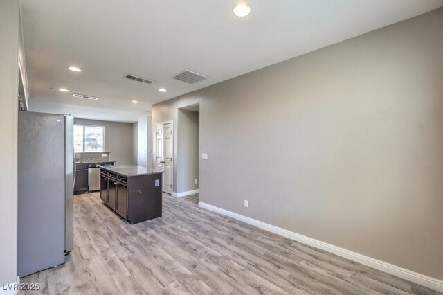 4516 Townwall St, Las Vegas, NV 89115 - kitchen featuring visible vents, light wood-style floors, appliances with stainless steel finishes, and a kitchen island