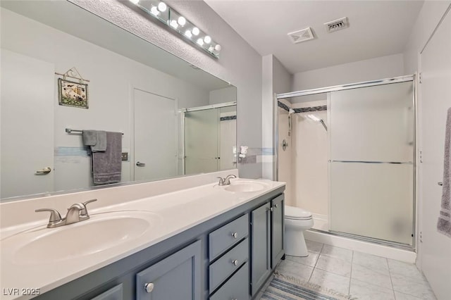 8628 Desert Holly Dr, Las Vegas, NV 89134 - bathroom with visible vents, a shower stall, and a sink