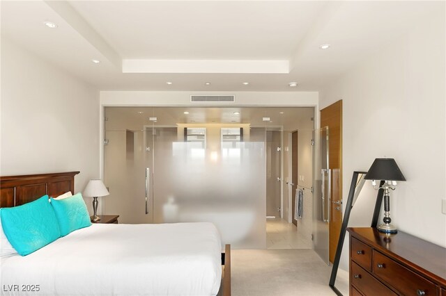3750 Las Vegas Blvd Unit 3008, Las Vegas, NV 89158 - bedroom featuring recessed lighting, light colored carpet, and a tray ceiling