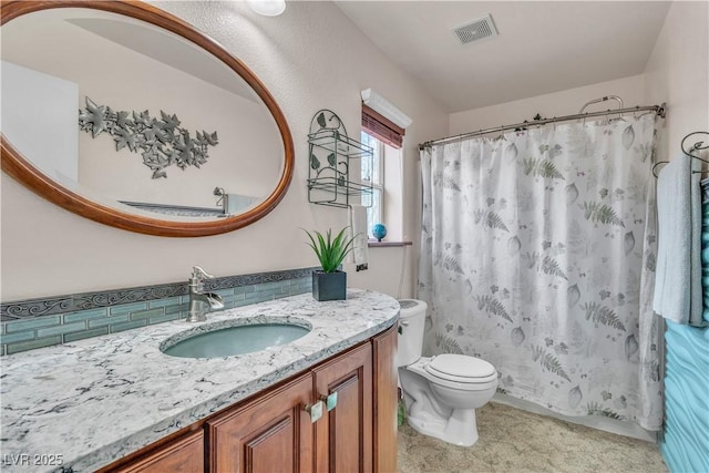 5050 Secret Rock St, Las Vegas, NV 89122 - full bath with vanity, decorative backsplash, and a shower with shower curtain