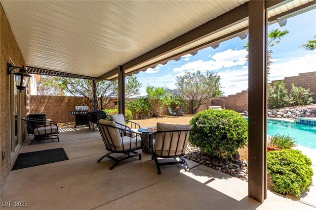 view of patio with a fenced in pool and a fenced backyard